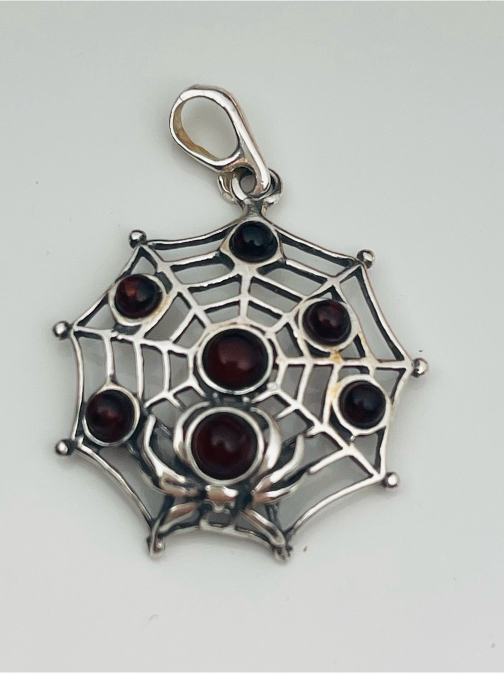 Sterling Silver Spider cherry amber